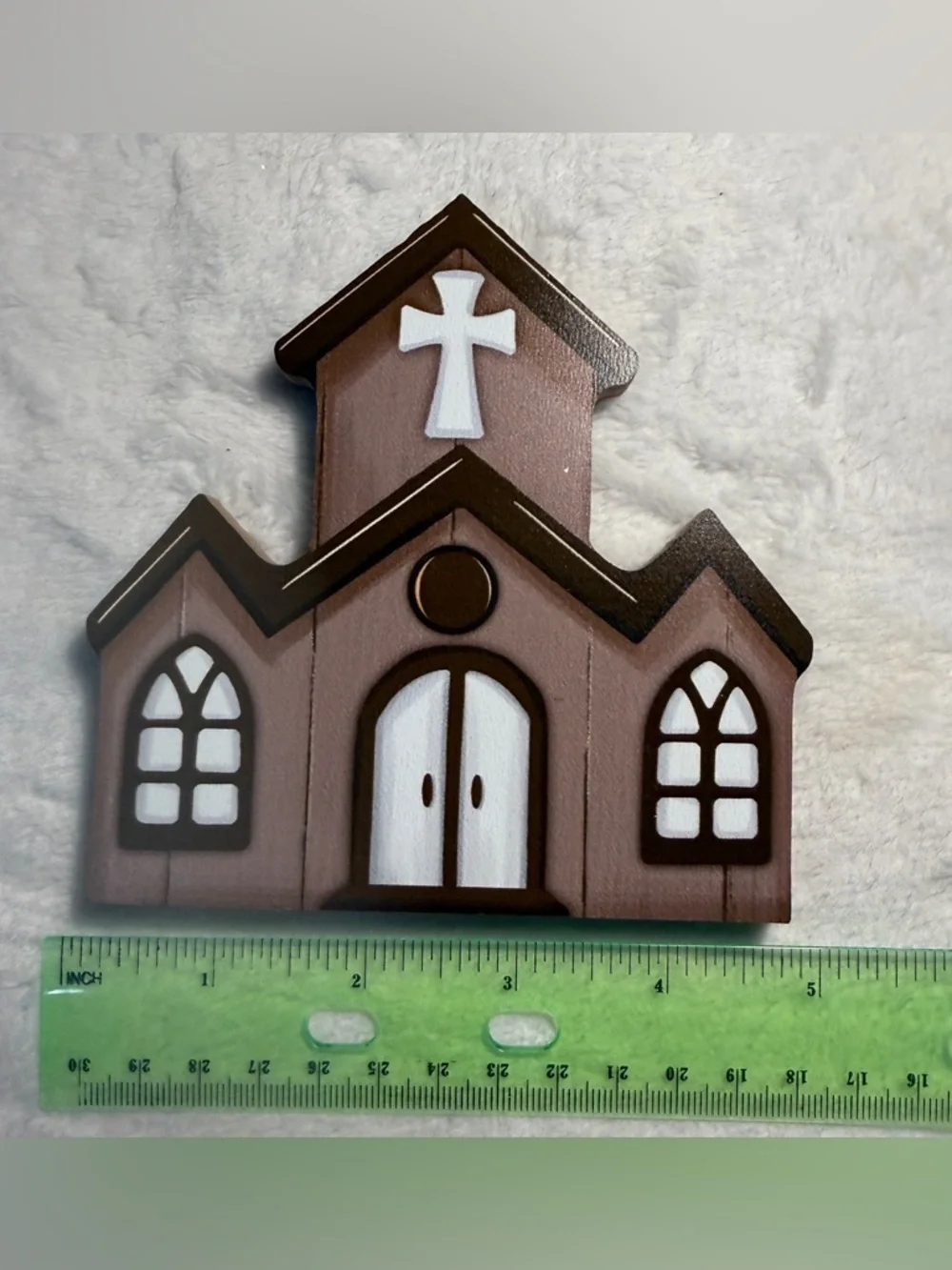Hand-Painted Wooden Church Wall Hanging in Brown & White